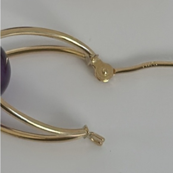 14k real solid gold AMETHYST  Hoops earrings - Picture 8 of 8